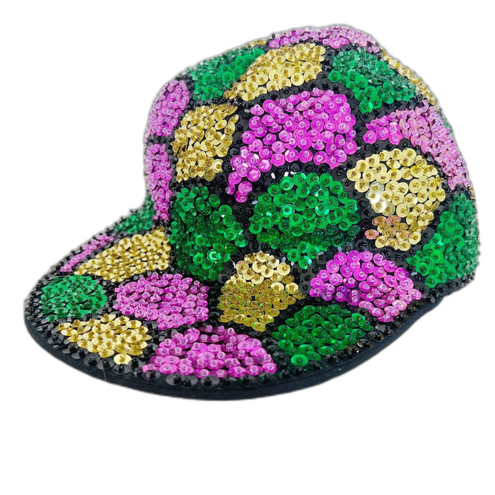 Handmade Sequined Hat Mardi Gras Baseball Cap Newsboy Cap Party Green Purple